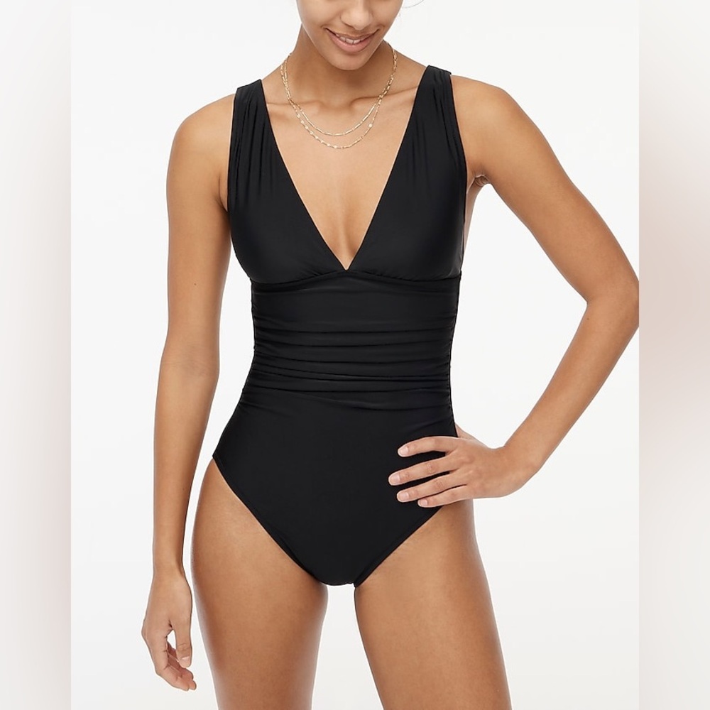 J.Crew V-neck ruched one-piece swimsuit In Black Size M NWT